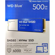 Western Digital Blue SN580 500GB PCIe Gen4 M.2 2280 NVME TLC Up to 4000MB/s Read - Up to 3600MB/s Write 5 Year Warranty WDS500G3B0E